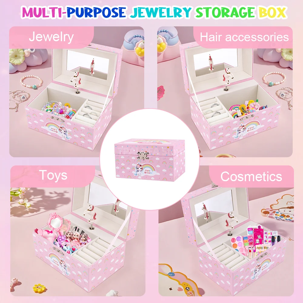 Girls Unicorn Music Jewelry Box with Spining Doll Cute Jewelry Storage Box Birthday New Year Christmas Music Box Gifts for Girls 6