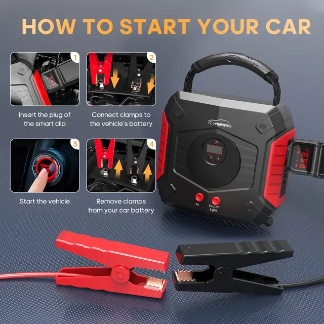 YABER 4 in 1 Car Starter 3000A Jump Starter 24800mAh Power Bank