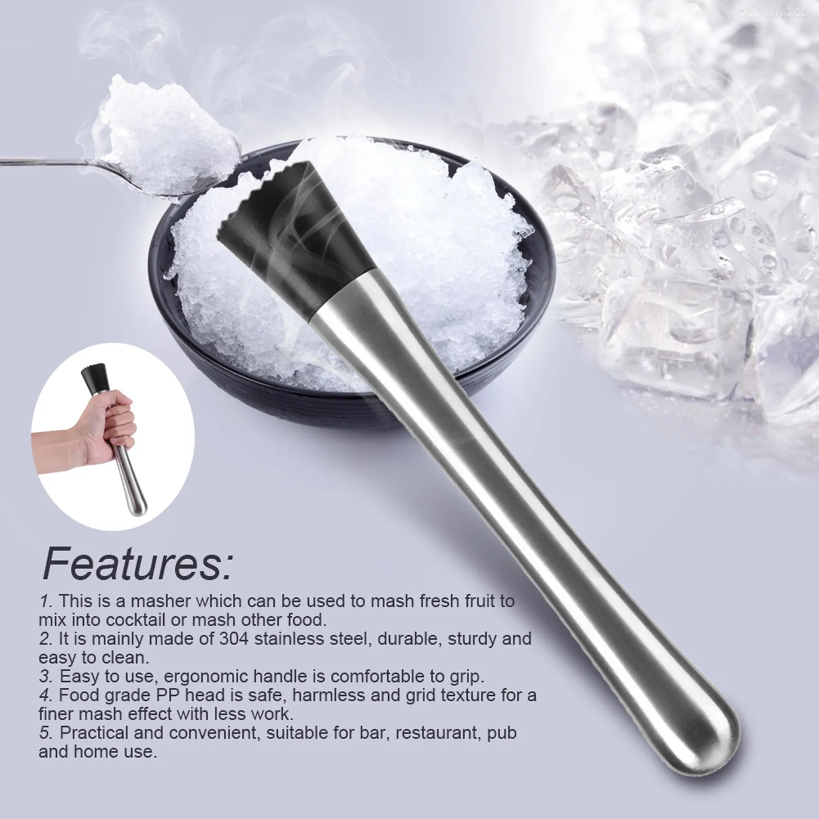 Pestello Per Cocktail In Acciaio Inox 20 Cm – Multiuso Per Tritare Ghiaccio, Menta E Limoni – Manico Ergonomico
