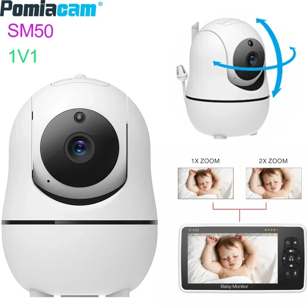 

Baby Monitor 5-inch HD 360° Rotating Wireless Bobblehead 4x Zoom HD 1080P 1000ft Range 2-way Audio Night Vision Intercom SM50