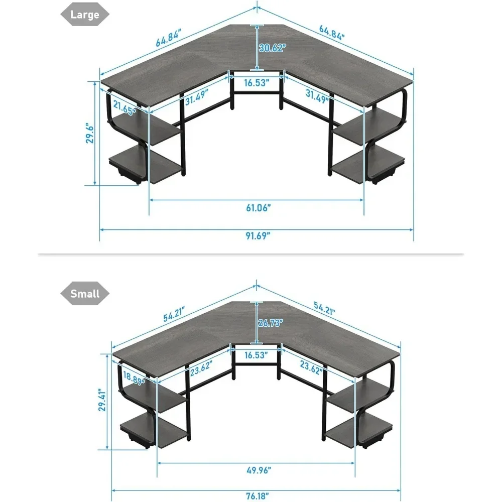 Modern L Shaped Desk with Shelves,64.84" Gaming Computer Desk for Home Office,Corner with Desktop (Black Oak+Black Frame