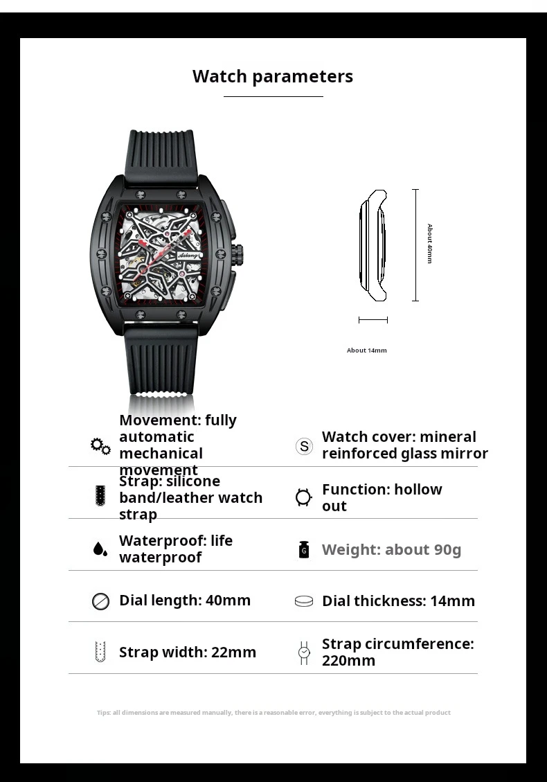 AILANG Brandneue Herrenuhr mit hohler mechanischer Uhr, modisches Lederarmband, wasserdicht, Skelett-Automatikuhr, Herren-Sportuhr_voghion.com