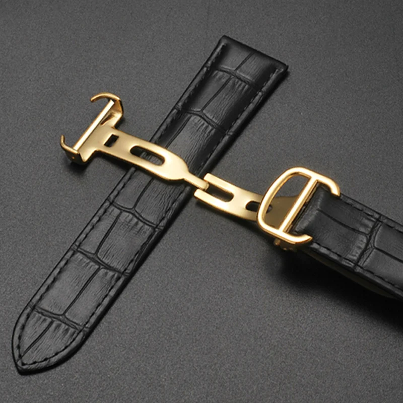 Per Cartier 18 20 22 23Mm Cinturino Bamboo Knot Pattern Uomo Vera Pelle Santos Donna Key Fold Buckle London Watch Strap