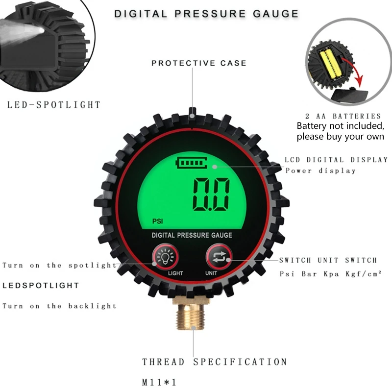 Heavy Duty Digital Tire Pressure Gauge for 0.1 Display Resolution Automatically Open 3-255 PSI Easy Read LCD Display H9EE 3