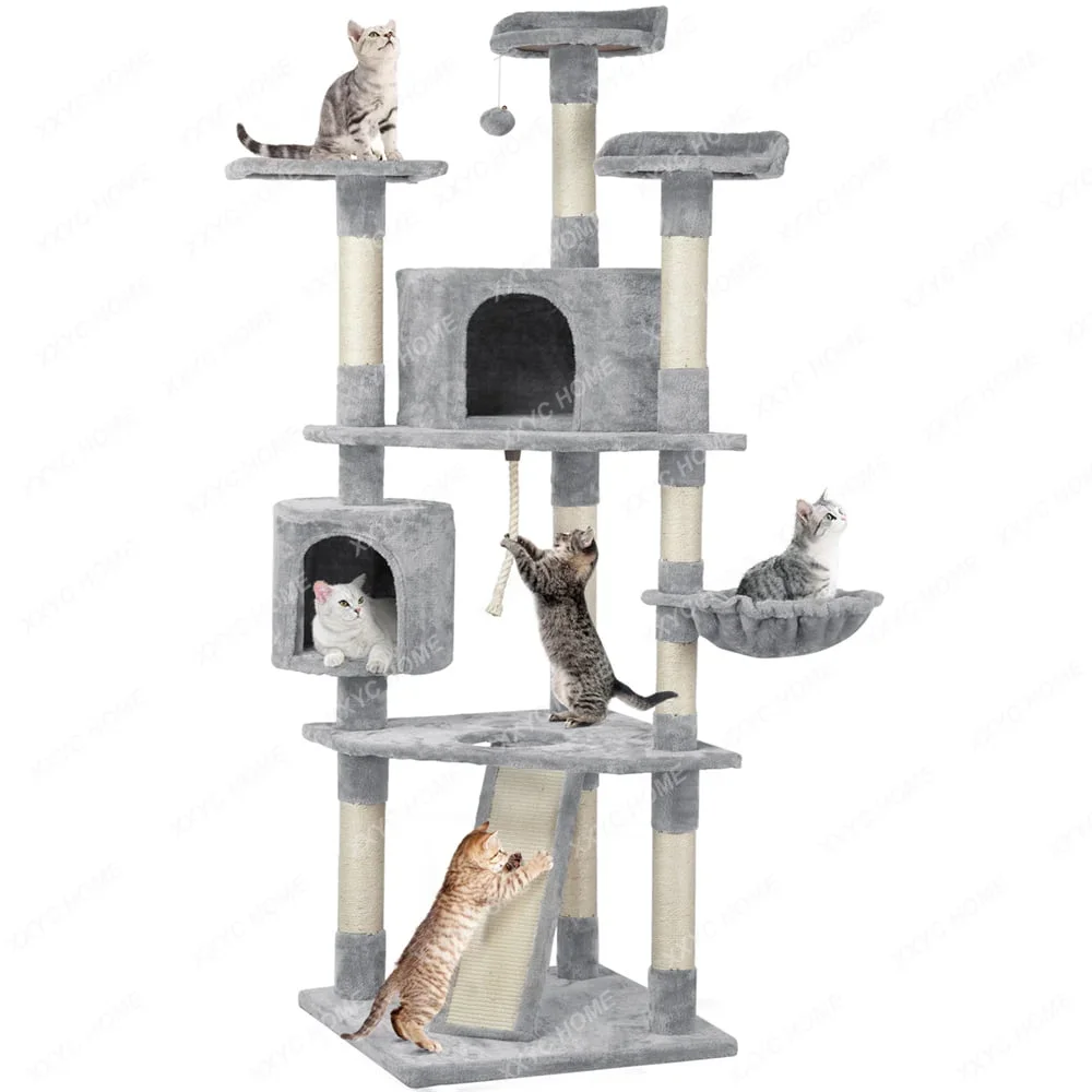 

79" Multilevel Cat Tree Tower with Scratching Posts, Light Gray, Cat Supplies, Cat Toys, So That Cats Can Play Happily At Home