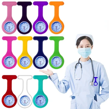미니 귀여운 포켓 실리콘 간호사 시계 브로치 튜닉 시계, 무료 배터리, 의사 의료 유니섹스 시계