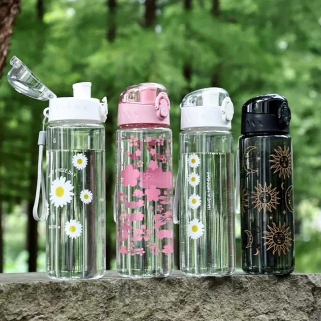 780ml Daisy Flower Plastic Water Bottle Sports Transparent Water Bottle Portable Gym Travel Clear Leakproof Drinking Bottle