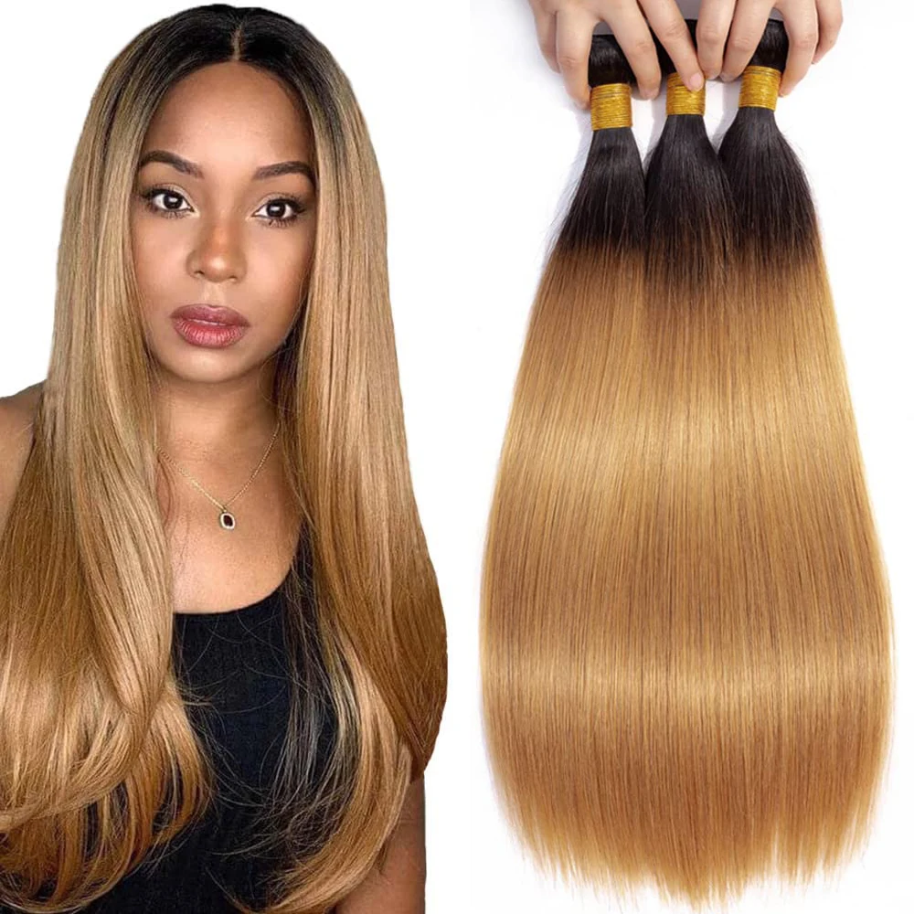 1B/27 Bundles Ombre Straight Human Hair Bundles 12A Brazilian Remy 100% Human Hair Extensions For Women 1/3/4 pcs Bundles