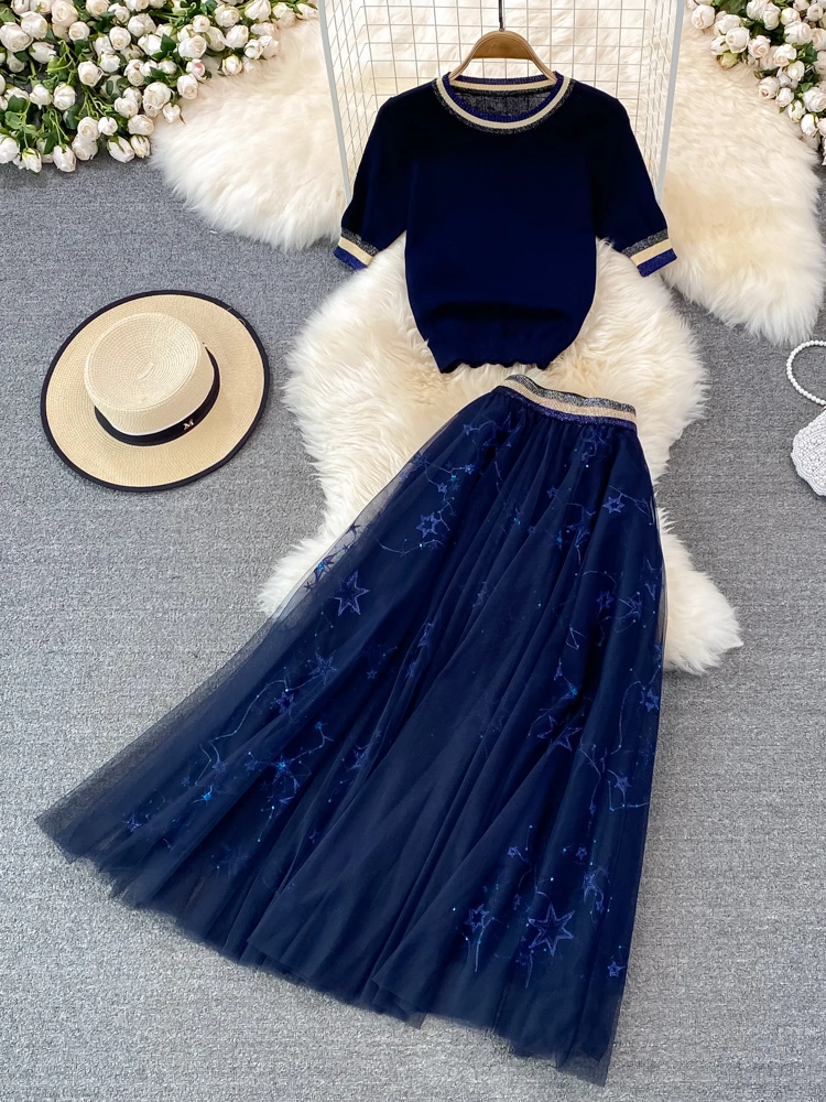 Helen | Elegant Geometric Pattern Flounce O-Neck Two Piece Set (3 Colors) main image 0