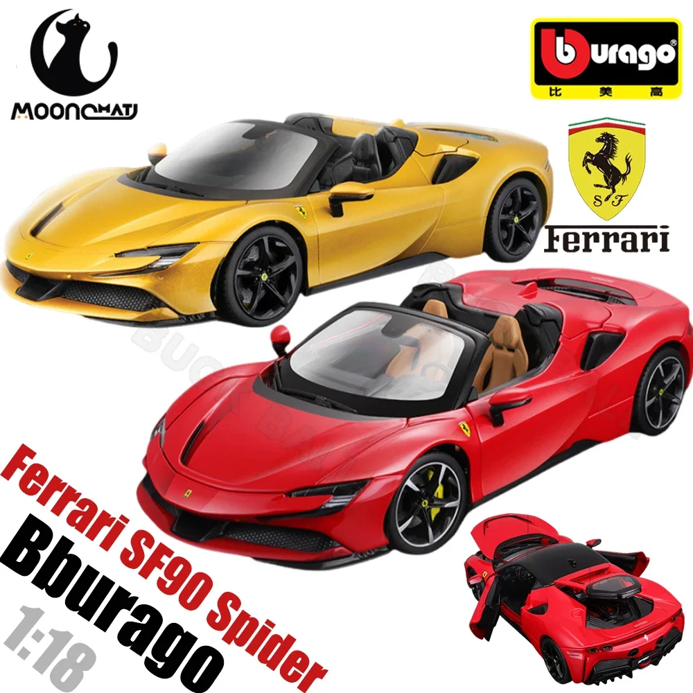 Модель автомобиля Bburago Ferrari SF90, литой автомобиль Ferrari SF90 1:18, модель Ferrari SF90 Stradale, игрушечные подарки