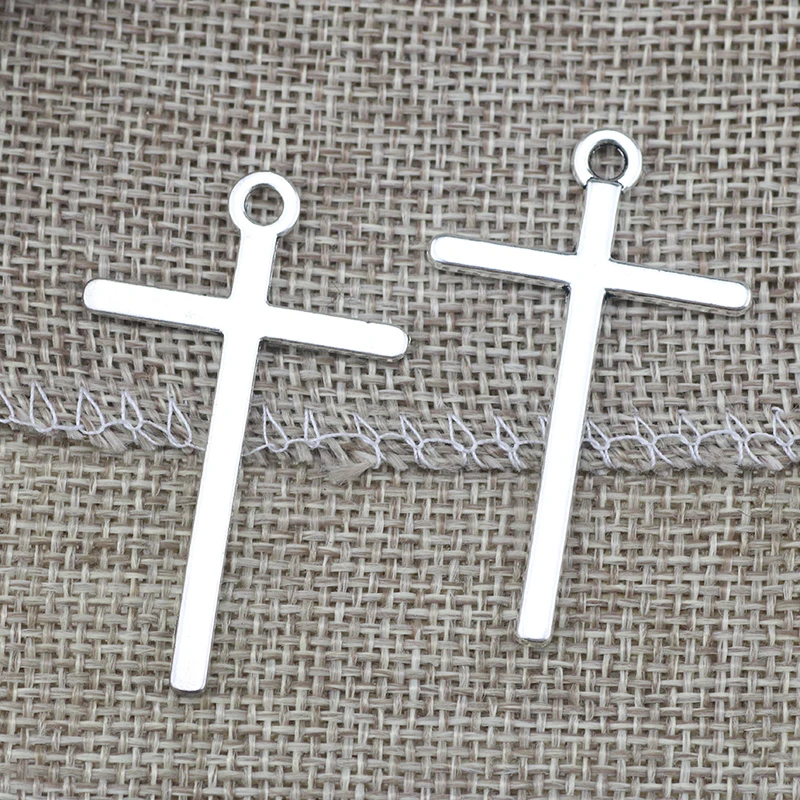 10 Pieces/Lot 48mm*26mm Antique Silver Plated Small Crosses Religious Christian Charms DIY Necklace Pendant