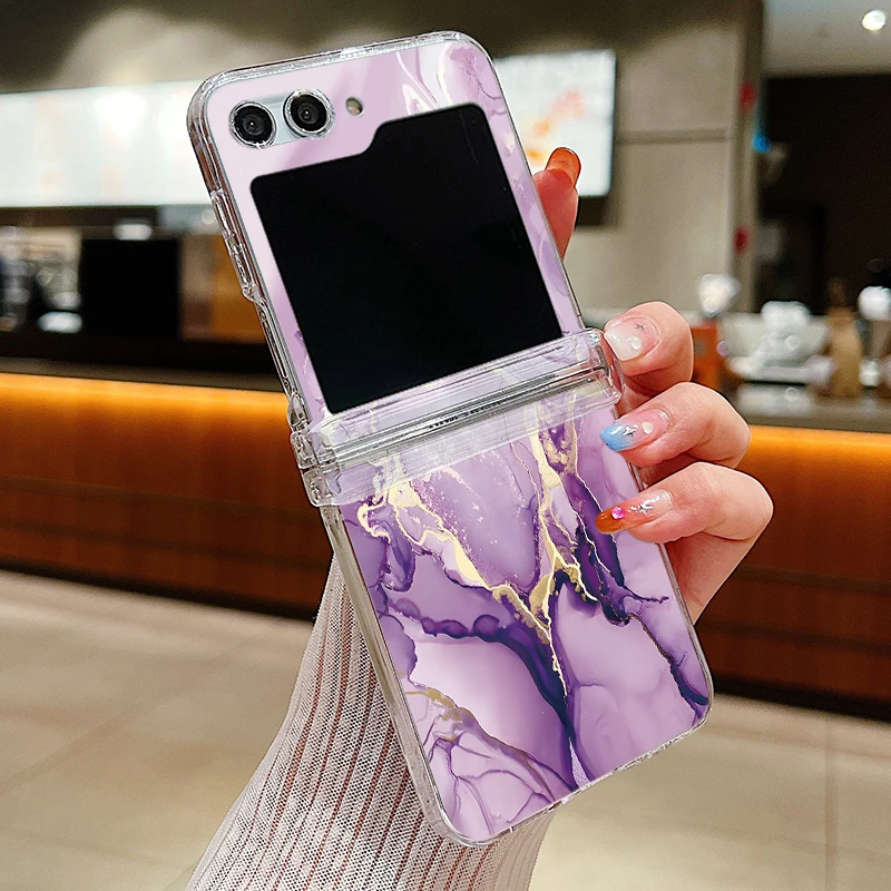 Ink Marble Pattern Transparent Folding Phone Case - Elegant Hard Cover Design