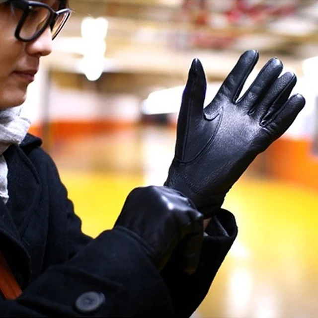 Guantes de invierno para hombre Guantes de cuero de piel de oveja  resistentes al agua para uso diario