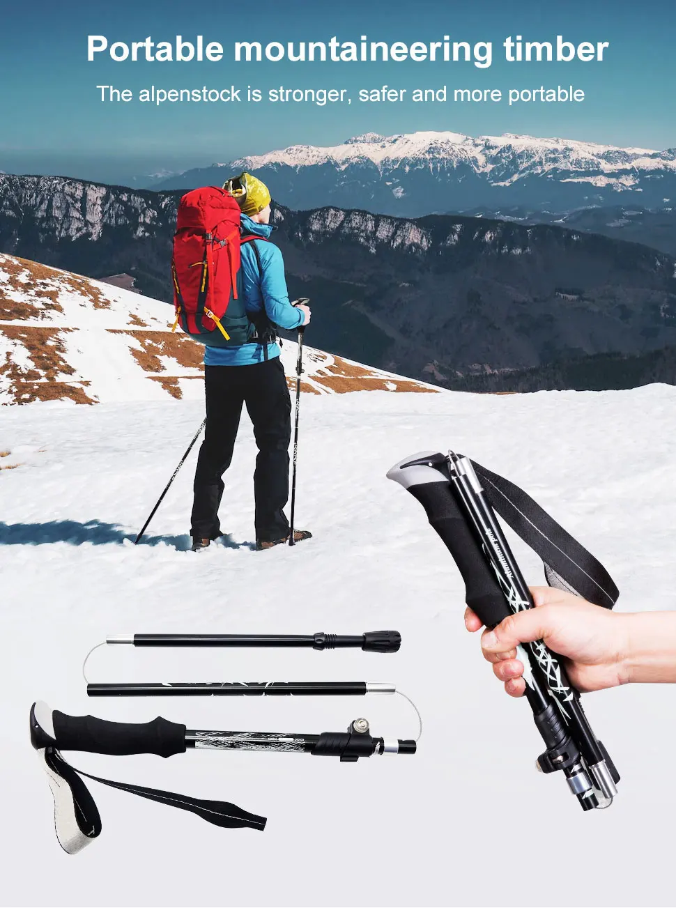 WESTTUNE Outdoor Fold Trekking Pole 5-Section Collapsible Telescopic Stick Camping Lightweight Walking Hiking Climbing Stick