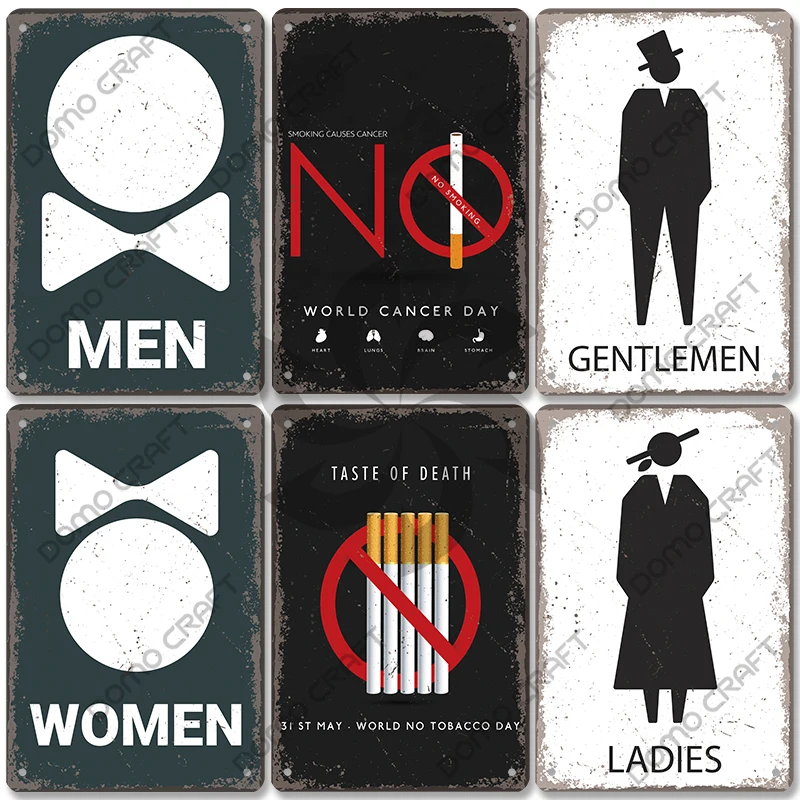 

Warning Signs Poster Vintage Metal Plate Women Men WC No Smoking Metal Tin Signs Wall Decor Toilet Shop Club Garage