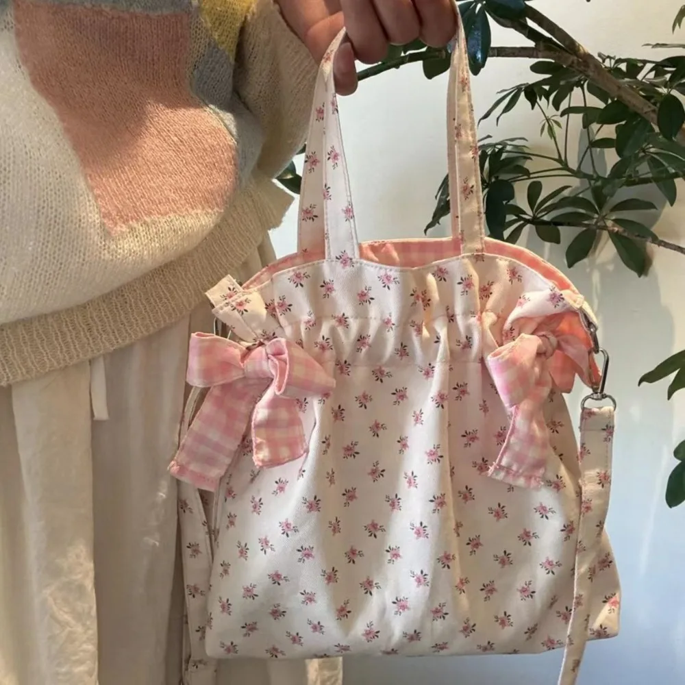 Borsa a Spalla Semplice e Graziosa, Grande Capacità, Stampa alla Moda con Fiocco, Borsa a Mano in Tela Sottobraccio - immagine 4