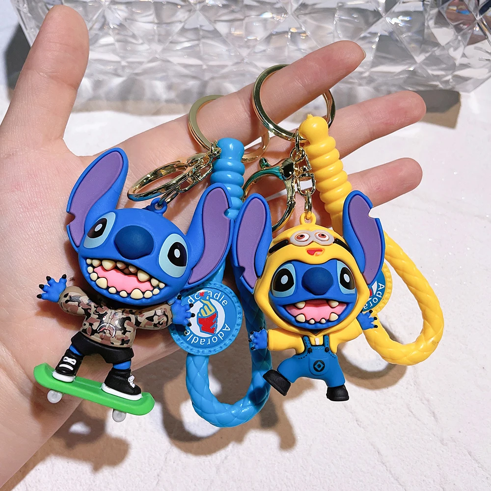 

Wholesale Stitch Keychains Ilaveros Car Key Handbag Accessories Lilo Stitches Pink Angel Anime Keyring Christmas Gift