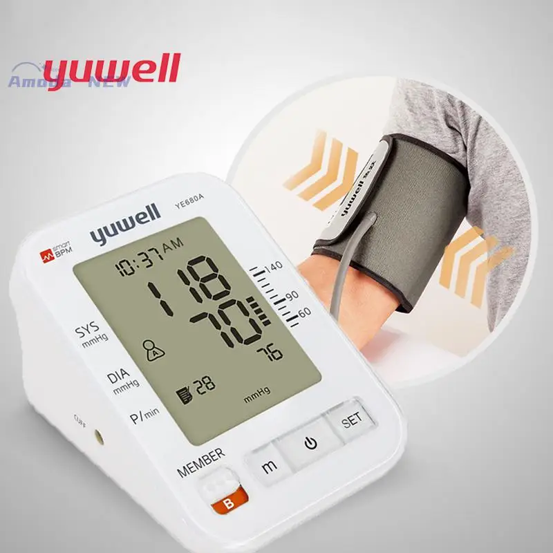 Yuwell Ye-680a Upper Arm Blood Pressure Monitor Portable Digital Lcd Equipment Sphygmomanometer Cuff Blood Pressure Meter &plusmn;4mmhg