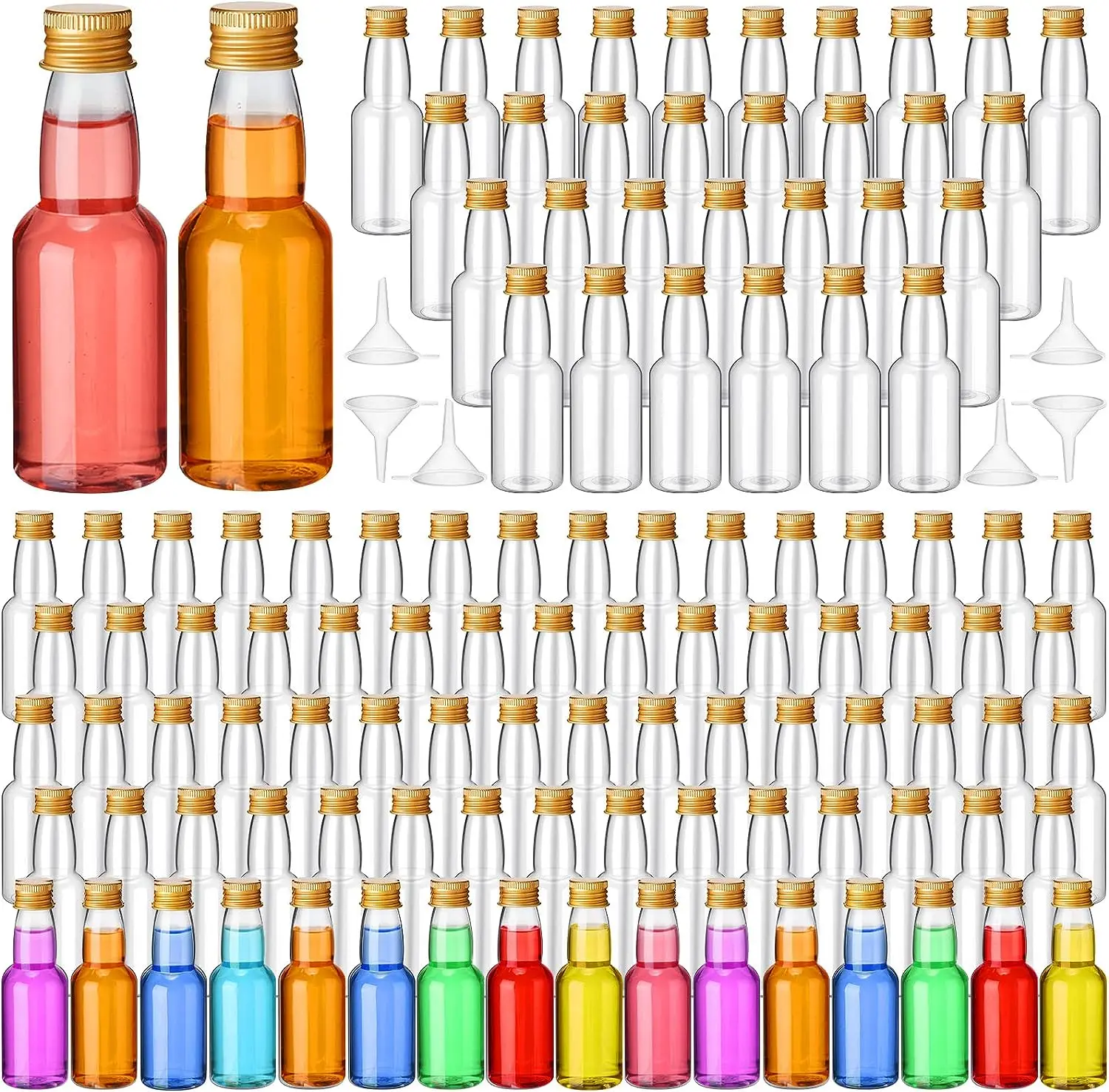 20/40/60/100Pcs 50ml Mini Plastic Liquor Bottles Set, Spirit Bottles Alcohol Shot Bottles with Caps Airtight Shot Bottles