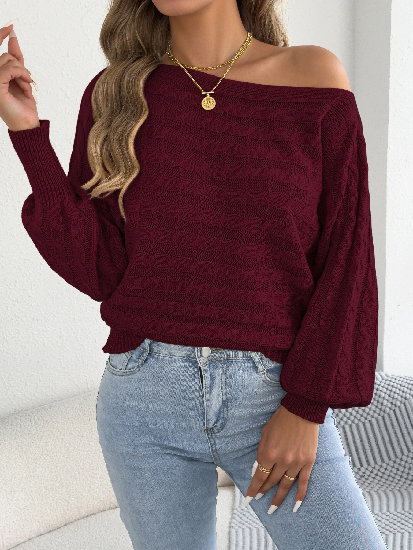 Women Casual Solid Color Sweaters Khaki Orange Red