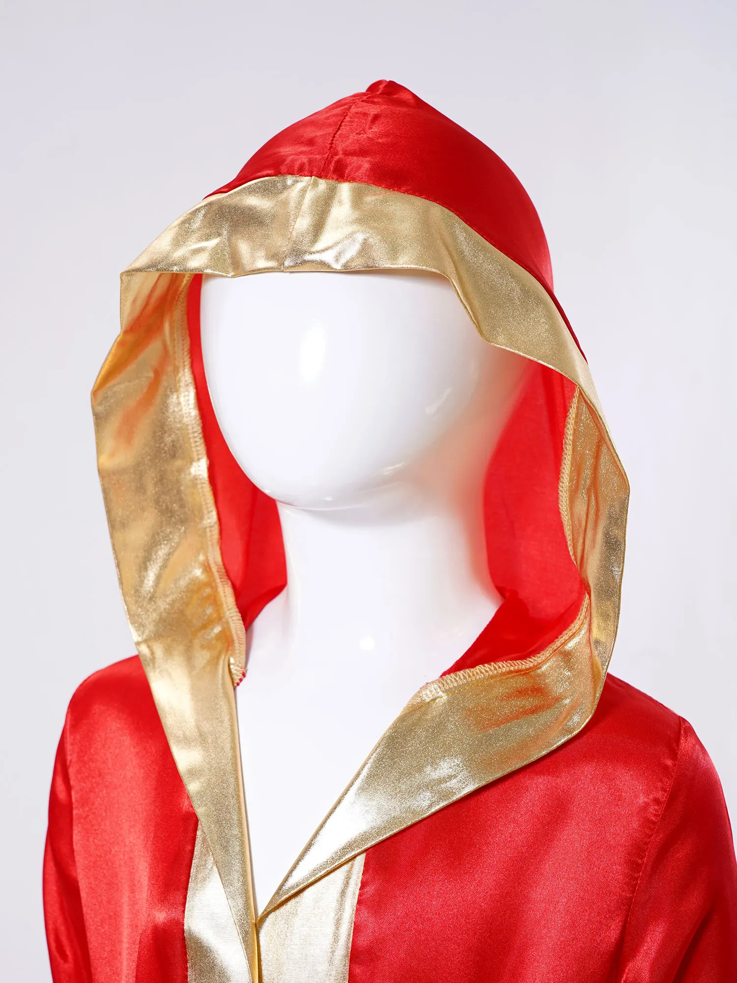 Boxermantel für Kinder, Jungen und Mädchen, langärmelig, glänzender Satin-Cardigan, Kapuzenumhang mit Gürtel, Halloween-Mottoparty, Boxer-Cosplay-Kostüm – Detail 10