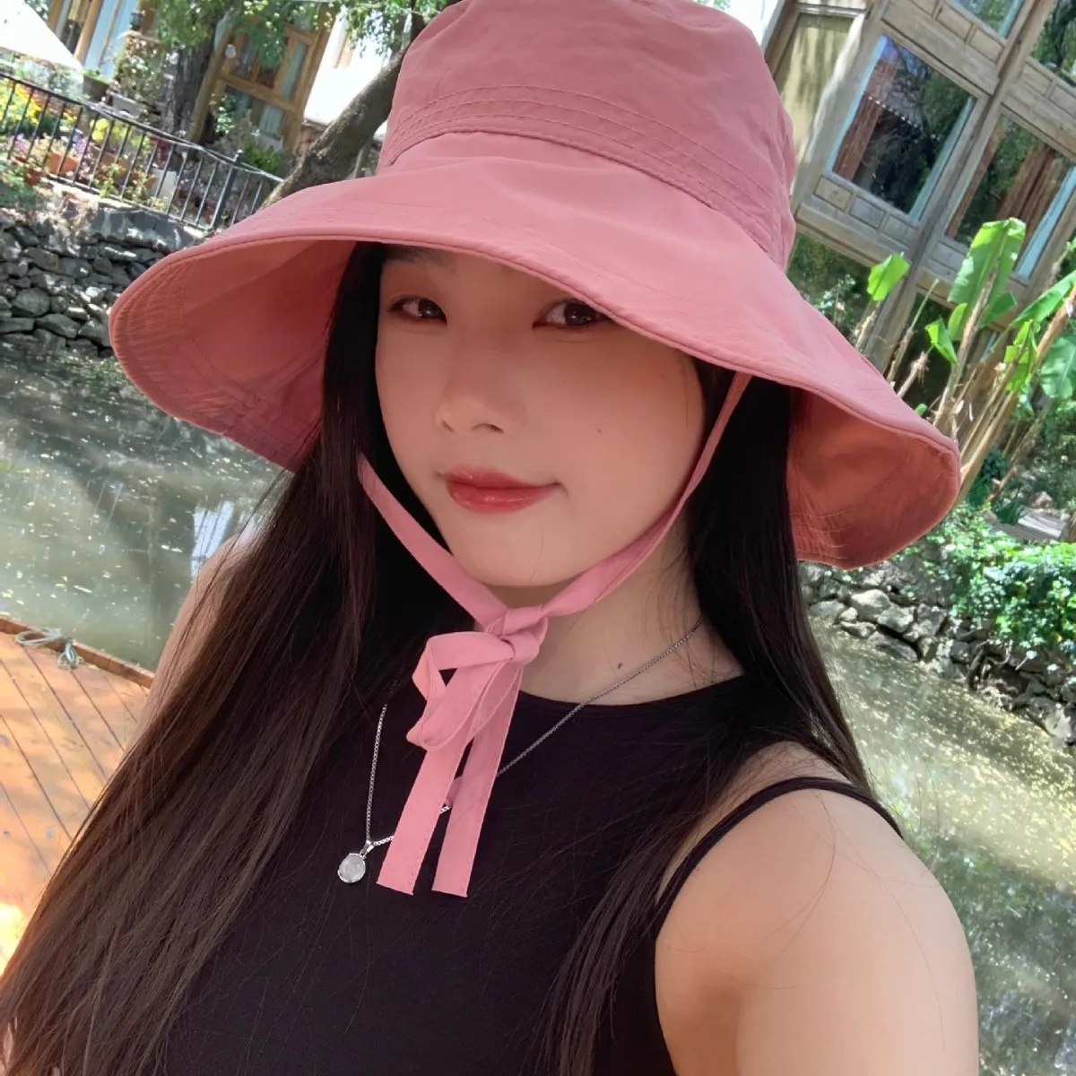 Quick Drying Summer Korean Lace-up Fisherman Hat Women Lightweight Windbreak Rope Sunshade Basin Hat Sun Bucket Hat