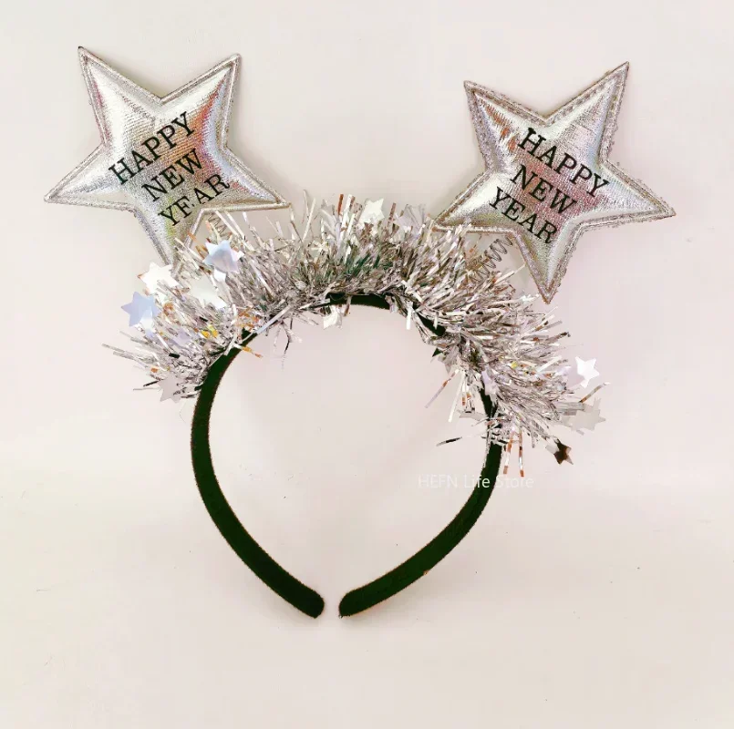 New Year Star Headband Gold Silver Star Happy New Year Christmas Party Head Band Kids Adults Happy New Year Party Decor Hairband