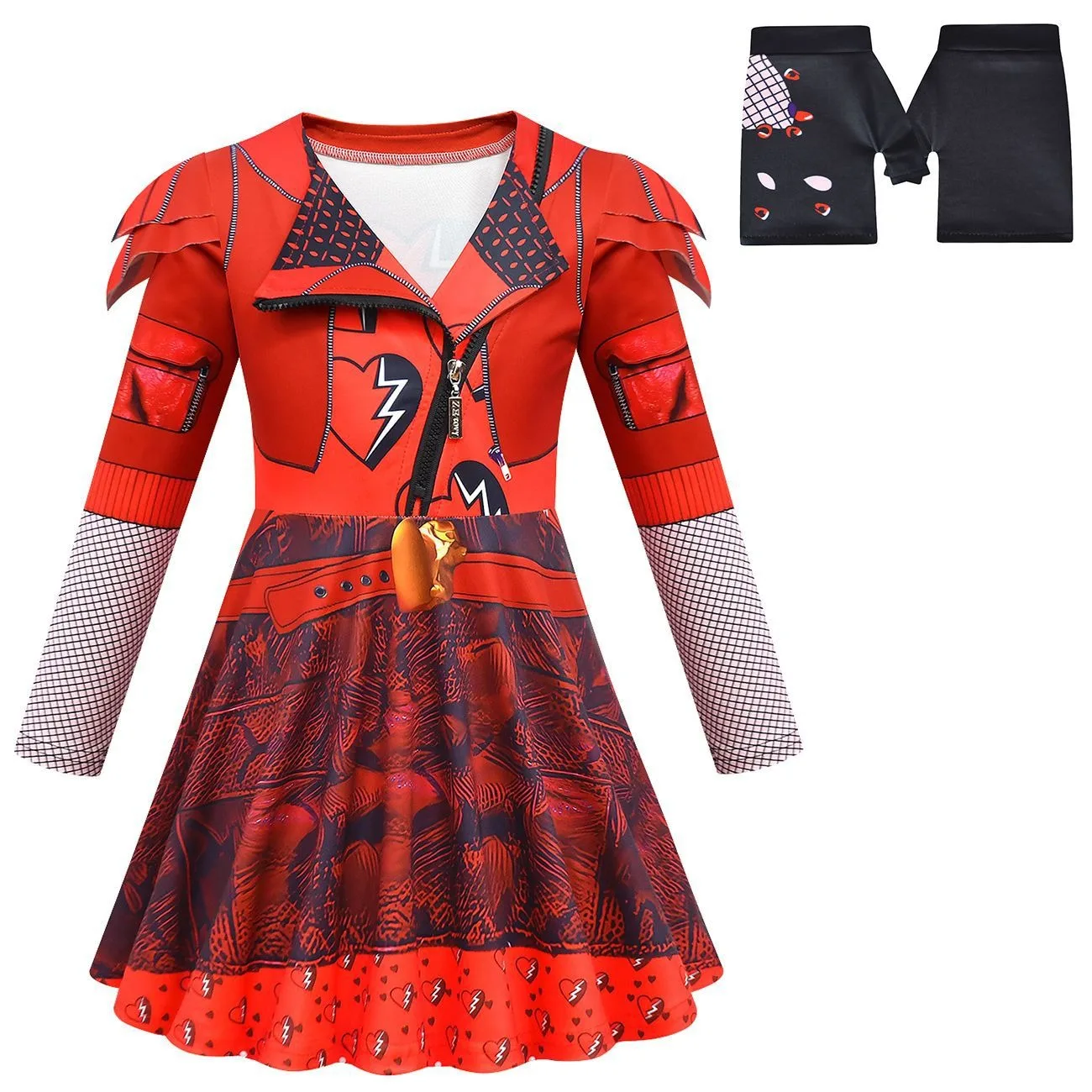thumbnail image 1 of Disfraz rojo de D-Descendants para niños Rise of Red Girls, disfraz de Bridget roja, peluca para cosplay, ropa de fiesta de Halloween de fantasía para niños, 1 of 5