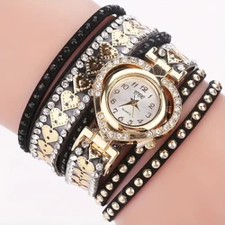 Elegant Women's Rhinestone Heart Dial Velvet Strap Watch (Black)