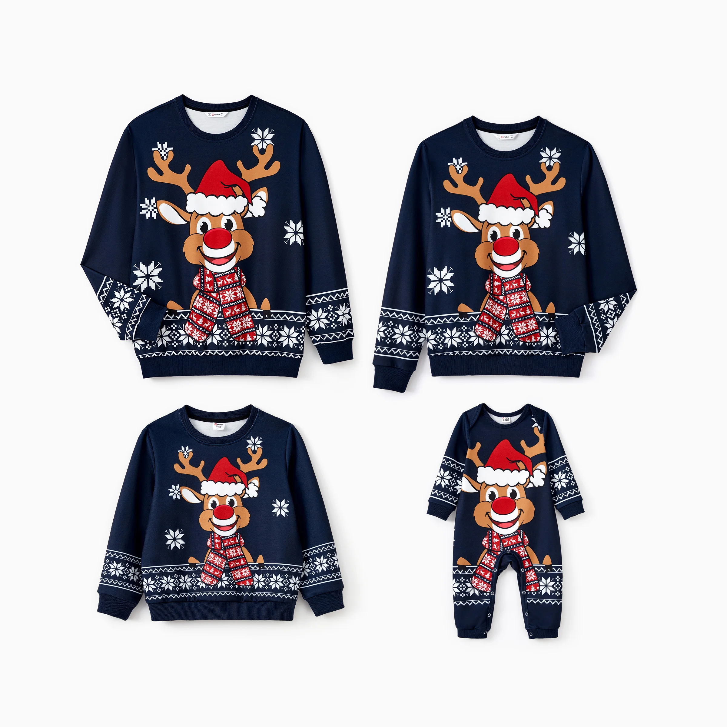 thumbnail image 1 of Camisetas navideñas a juego para toda la familia con dibujos de renos y copos de nieve, fondo y mangas largas, 1 of 5