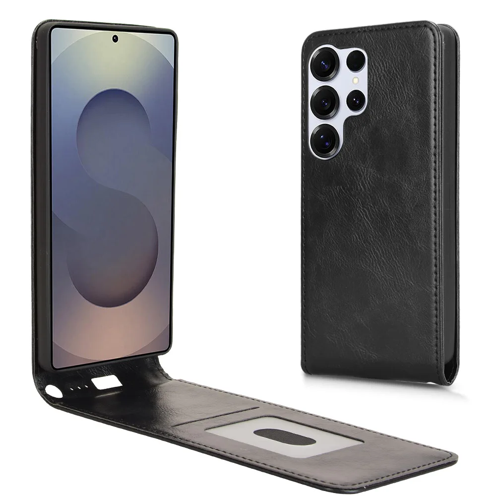 Retro Smooth Leather Flip Vertical Case with Card Holder - Full Cover Phone Bag