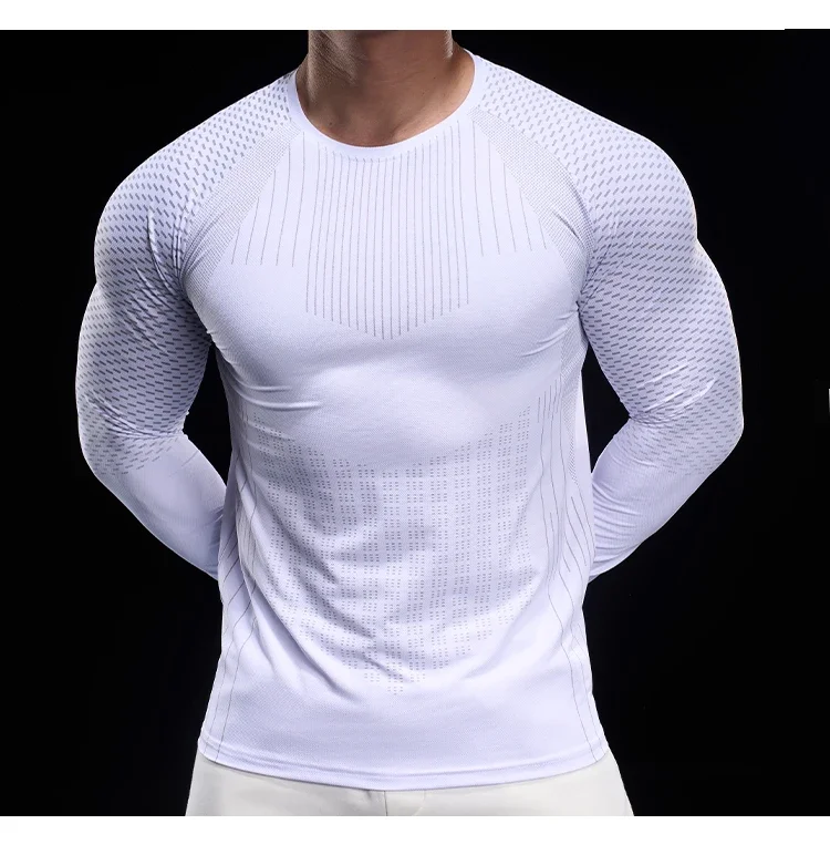 Men Athletic Running Shirt Elastic Training T-shirt Gym Fitness Workout Tight Outdoor Jogging Sweatshirt