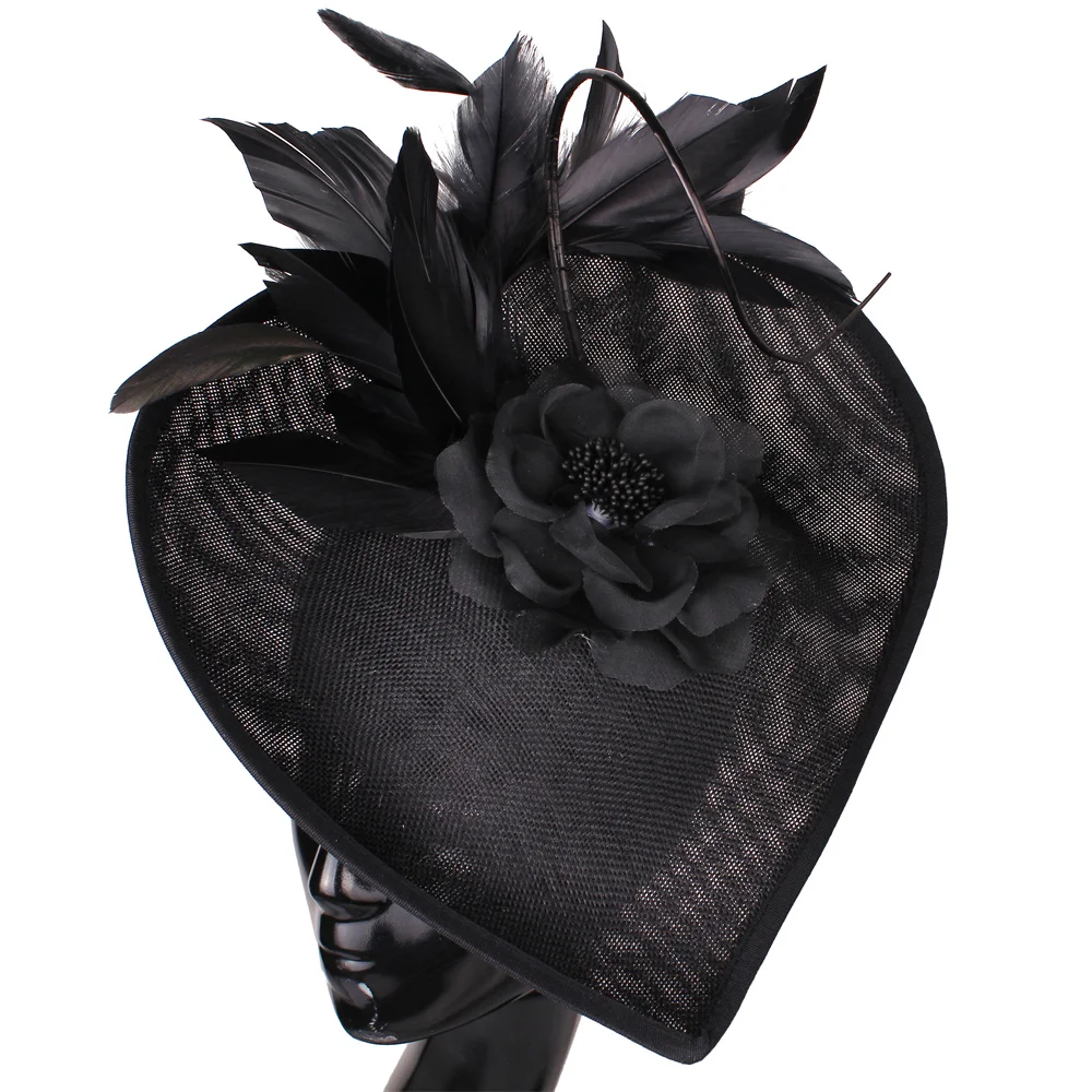 

Elegant Women Black Cocktail Fascinators Headband Ladies Formal Fress Big Derby Headpiece Fancy Feather Party Hair Accessories