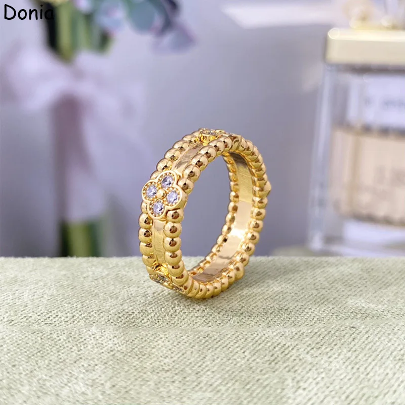 

Donia Jewelry European and American Fashion Four-Leaf Flower Titanium Steel Micro-Inlaid Zircon Ring Luxury Accessories