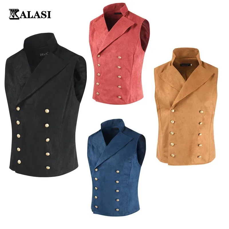 

Mens Medieval Victorian Double Breasted Vest Vintage Gothic Steampunk Slimfit Waistcoat Prince Rock Star Punk Stage Costume