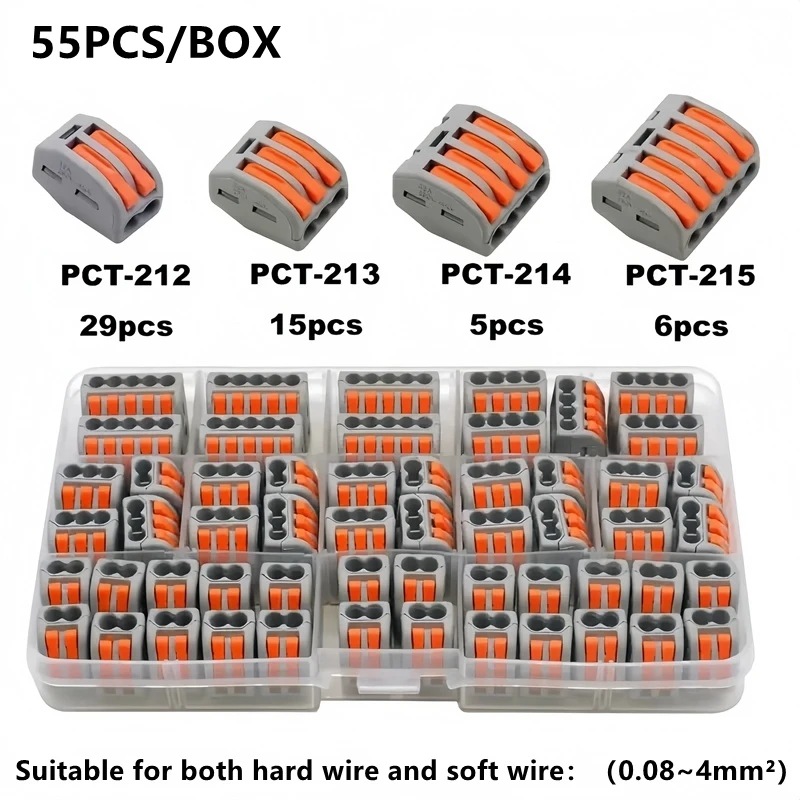 Wire Connectors Wiring Connector 1Box Quick Wire Connector 2/3/4/5 holes Universal Compact Push in Lever Splice Connectors Fast Wiring Terminal Block 0.08-4mm&sup2;