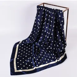 Luxurious Women's Silk Satin Square Scarf - Elegant 90×90cm Neckerchief & Hair Accessory - 90X90cm (Navy blue)