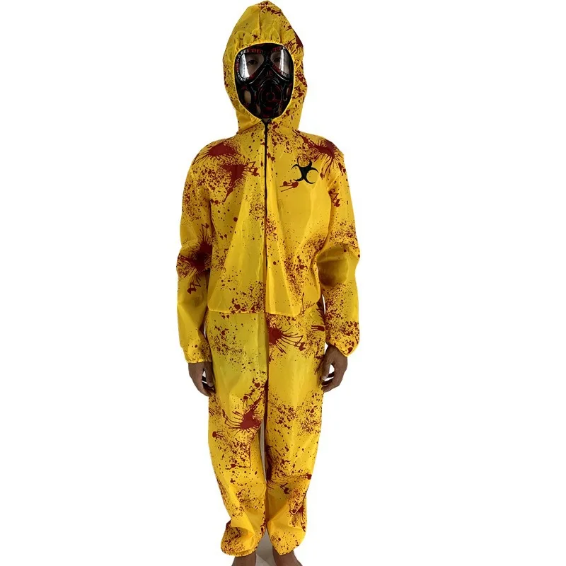 Halloween Toxic Hazmat Kostuum Geel Hazmat Pak Set voor Volwassenen