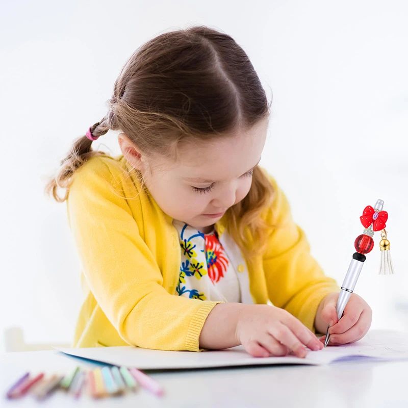 12Pcs Beadable Ballpoint Pens Plastic Xmas Bead Pen Ballpoint Pens Black Ink Ball Pen for Kids Students 5