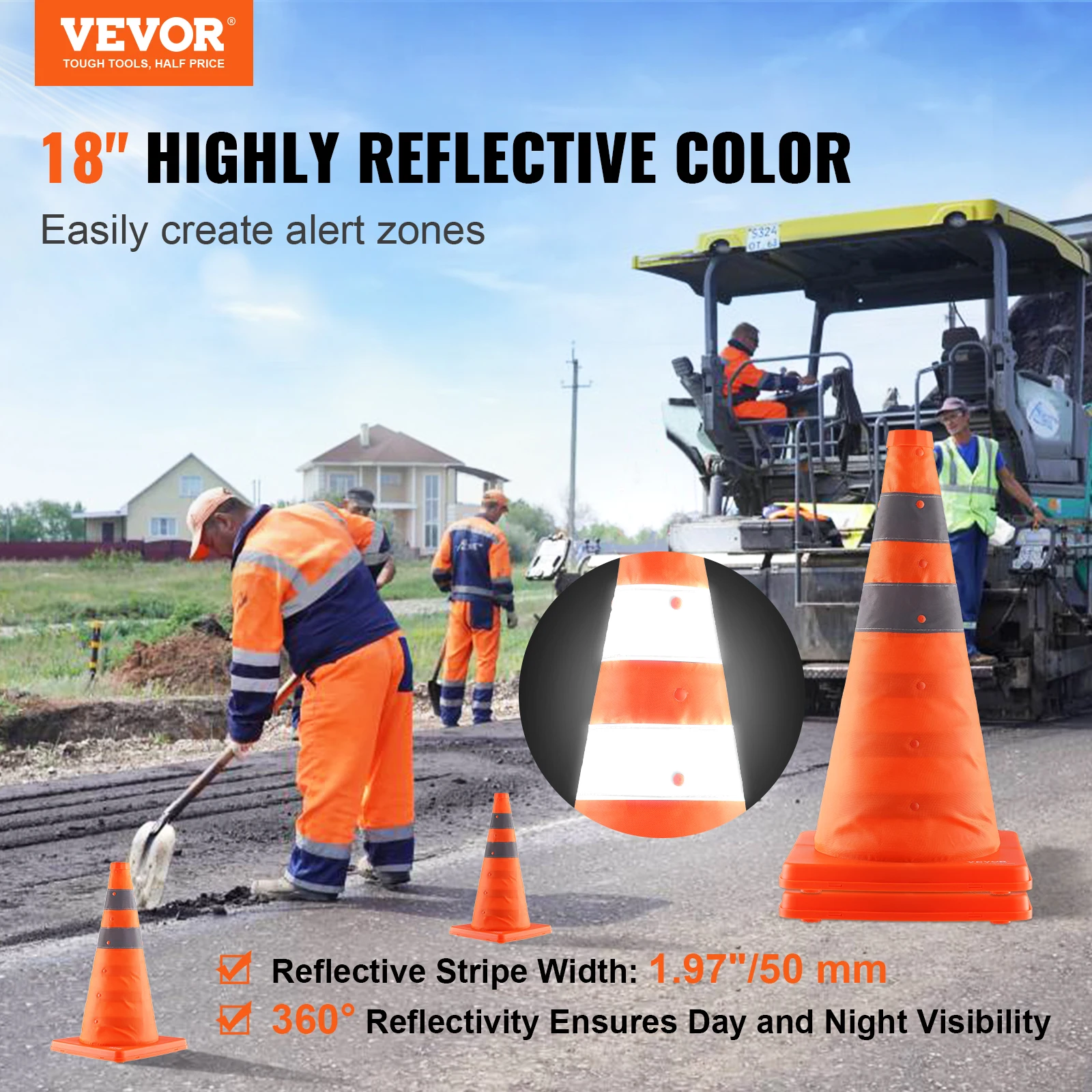 SucceBuy Safety Cones 2/4Pack 18/28inch Collapsible Traffic Construction Cones Traffic Control Driving Training Parking Lots