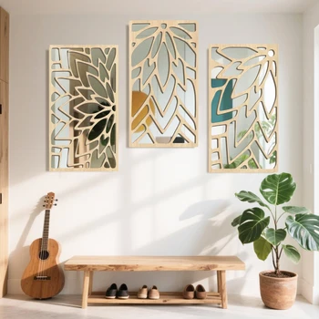 Leaf Design Wall Mirror Set 1