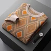 Autumn and winter new 100% merino sweater men's O-neck pullover fashion retro jacquard leisure cashmere sweater bottoming shirt 1