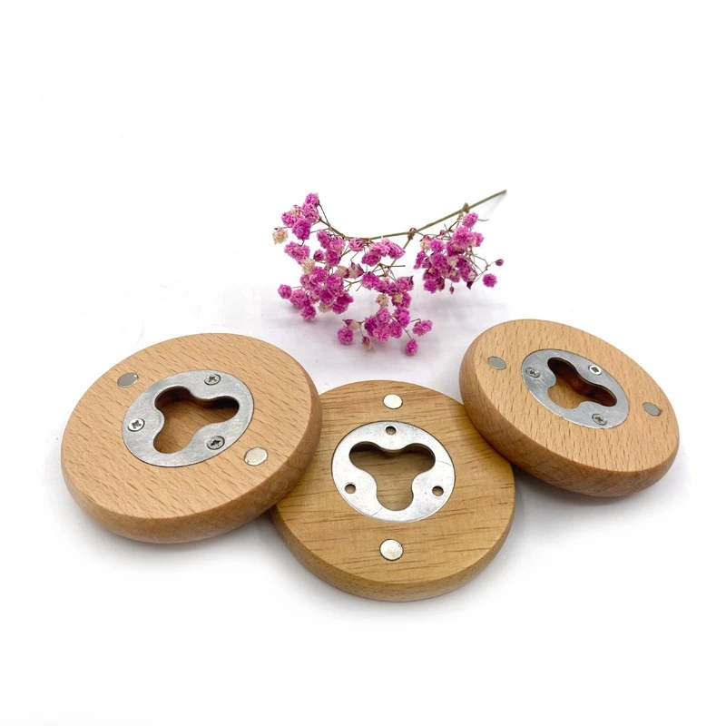 

50Pcs Blank Wooden Round Shape Bottle Opener Coaster Fridge Magnet Decoration Beer Bottle Opener