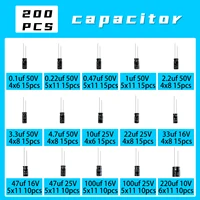 200pcs/lot Electrolytic Capacitor Assortment Kit - 15 Values (10V, 16V, 25V, 50V) 0.1uF-220uF - Includes 0.22uF, 2.2uF, 100uF - Image 2