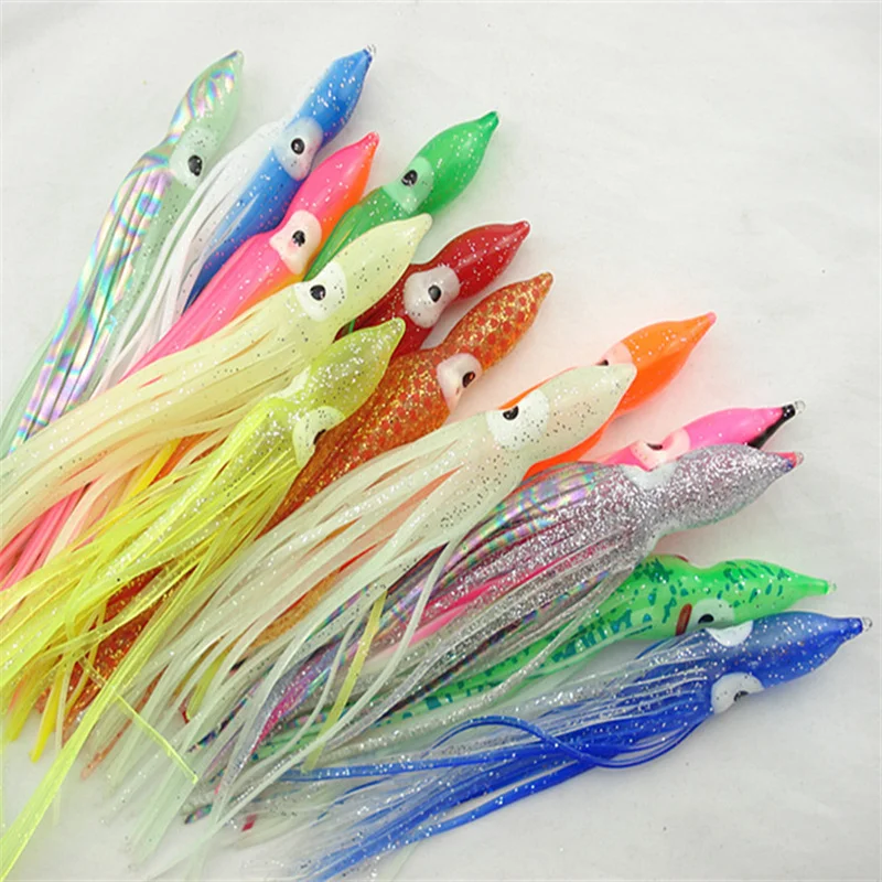 Rubber Soft Squid Skirt Fishing Lures,Luminous Lures,Colorful Octopus  Bait,Fishing Tackle Accessories,4/5/6/9/10/12cm,100Pcs/Lot