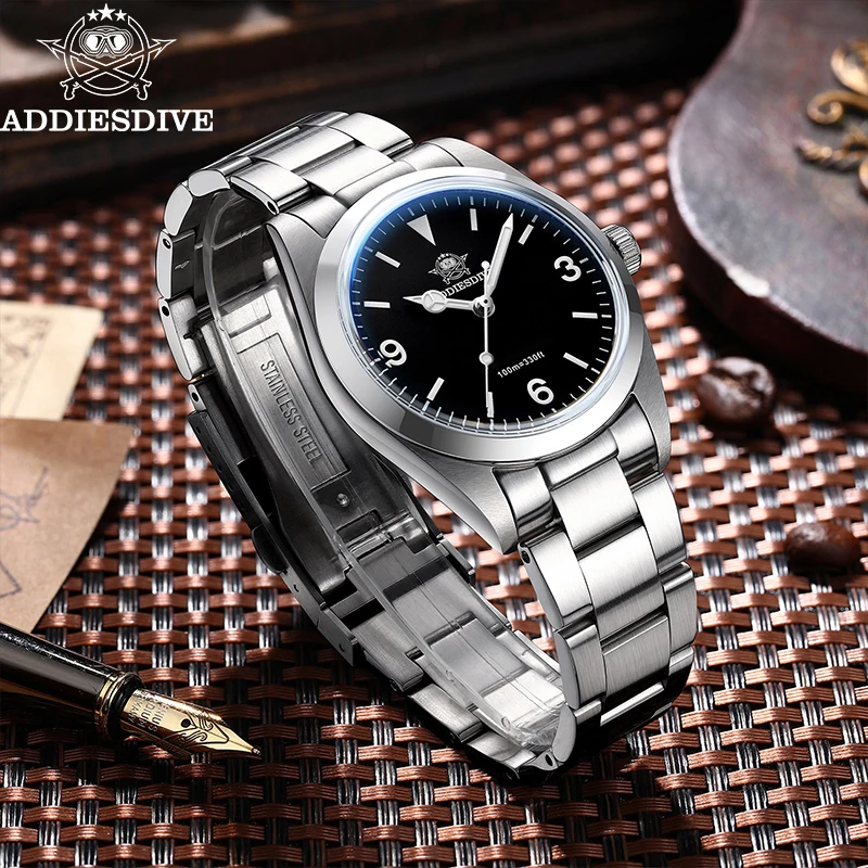 ADDIESDIVE 36mm AD2023 Quartz Watch Stainless Steel Black