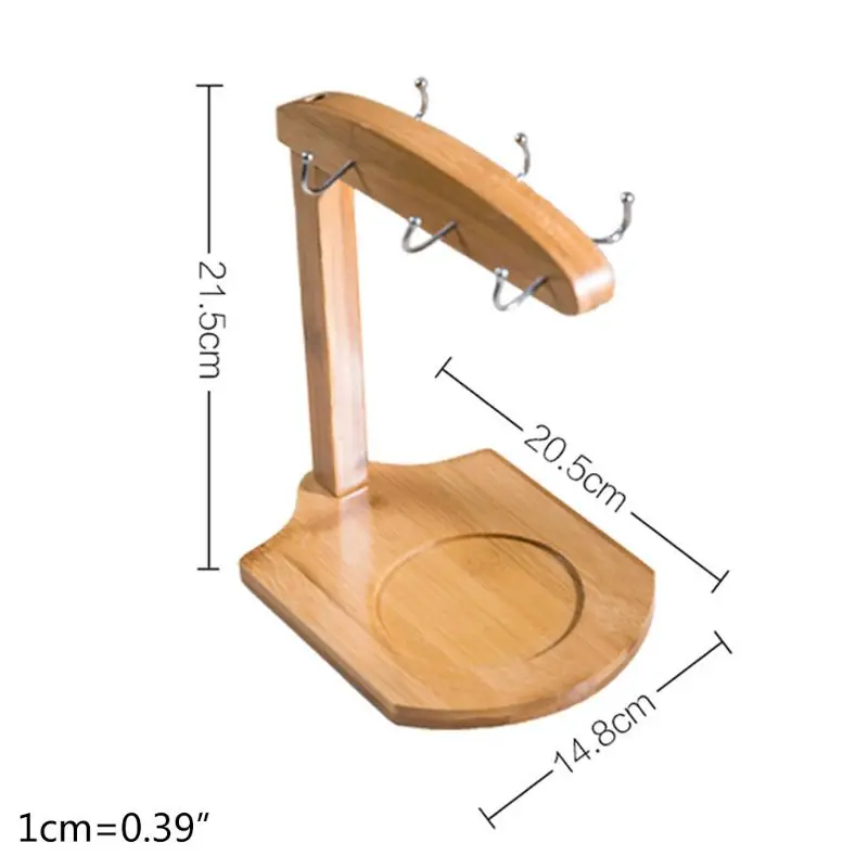 Cup Holder Mug Rack Bamboo Coffee Cup Rack Home Storage Creative Tea Mug and Saucer Display Organizer-Holds 6 Mugs 6