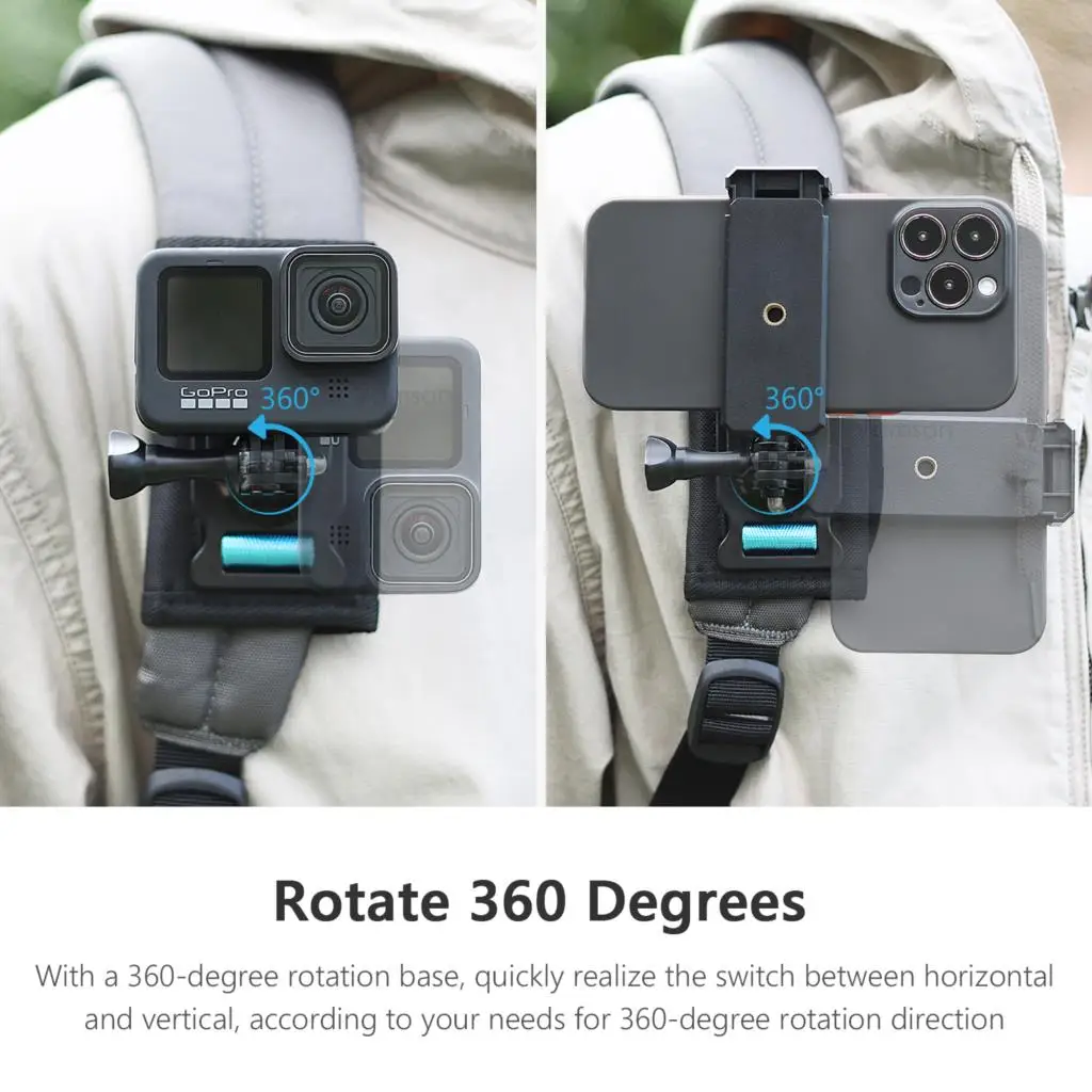 Vamson 360 ° 회전 버클 J 후크 퀵 릴리스 백팩 어깨 스트랩 마운트, GoPro Hero 11 10 9 8 7 6 5 Insta360 Dji 액션