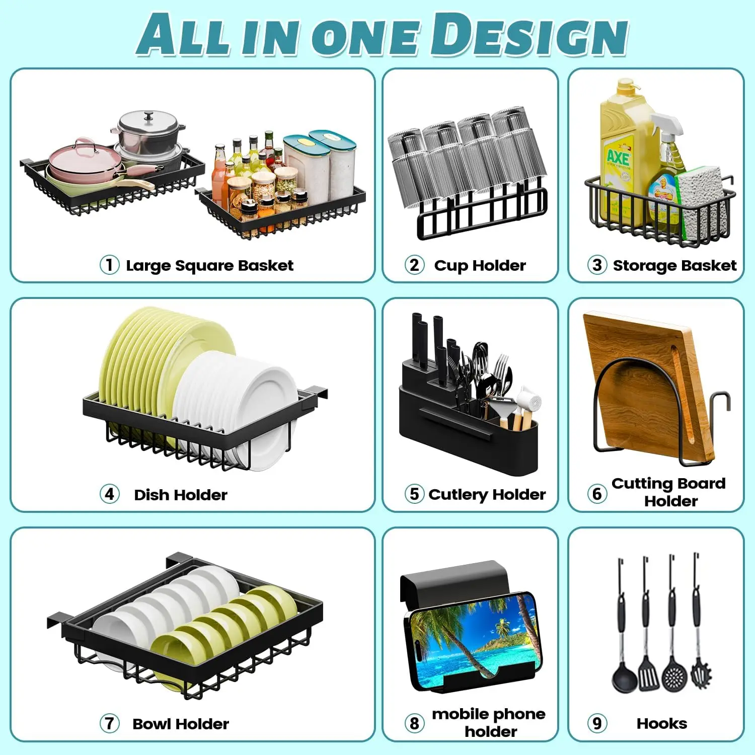 Over The Sink Dish Drying Rack (Expandable Height and Length) Snap-On Design 2 Tier Large Dish Rack (27-36L x 12W x 32.5-37H) 3