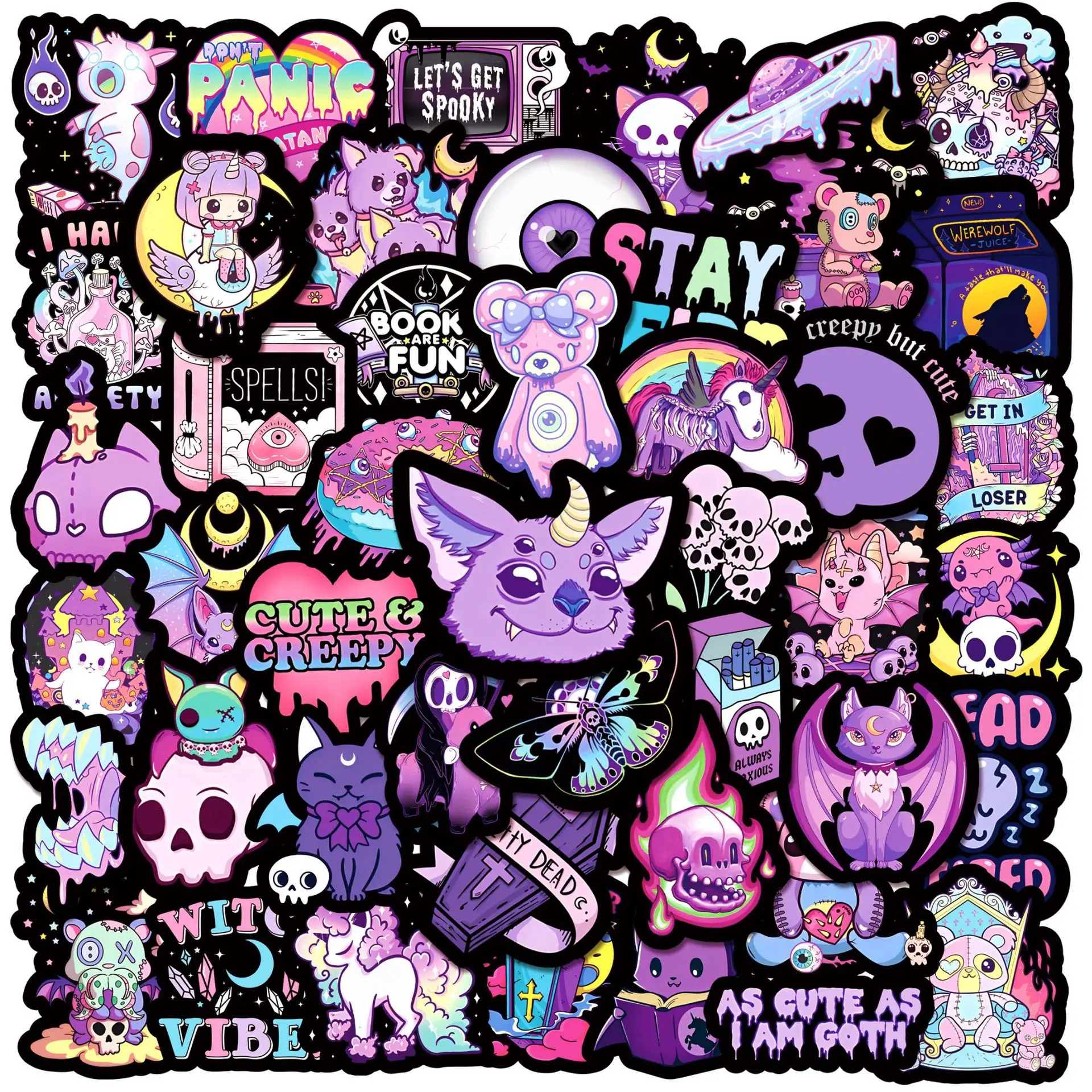 10/30/50pcs Black Gothic  Ins Style Graffiti Sticker Trendy Teens Toys Laptop Skateboard Decoration Water Cup Waterproof Sticker 10 50pcs gothic stickers waterproof vinyl stickers perfect for laptop phone car skateboard   white punk mushroom toy decals